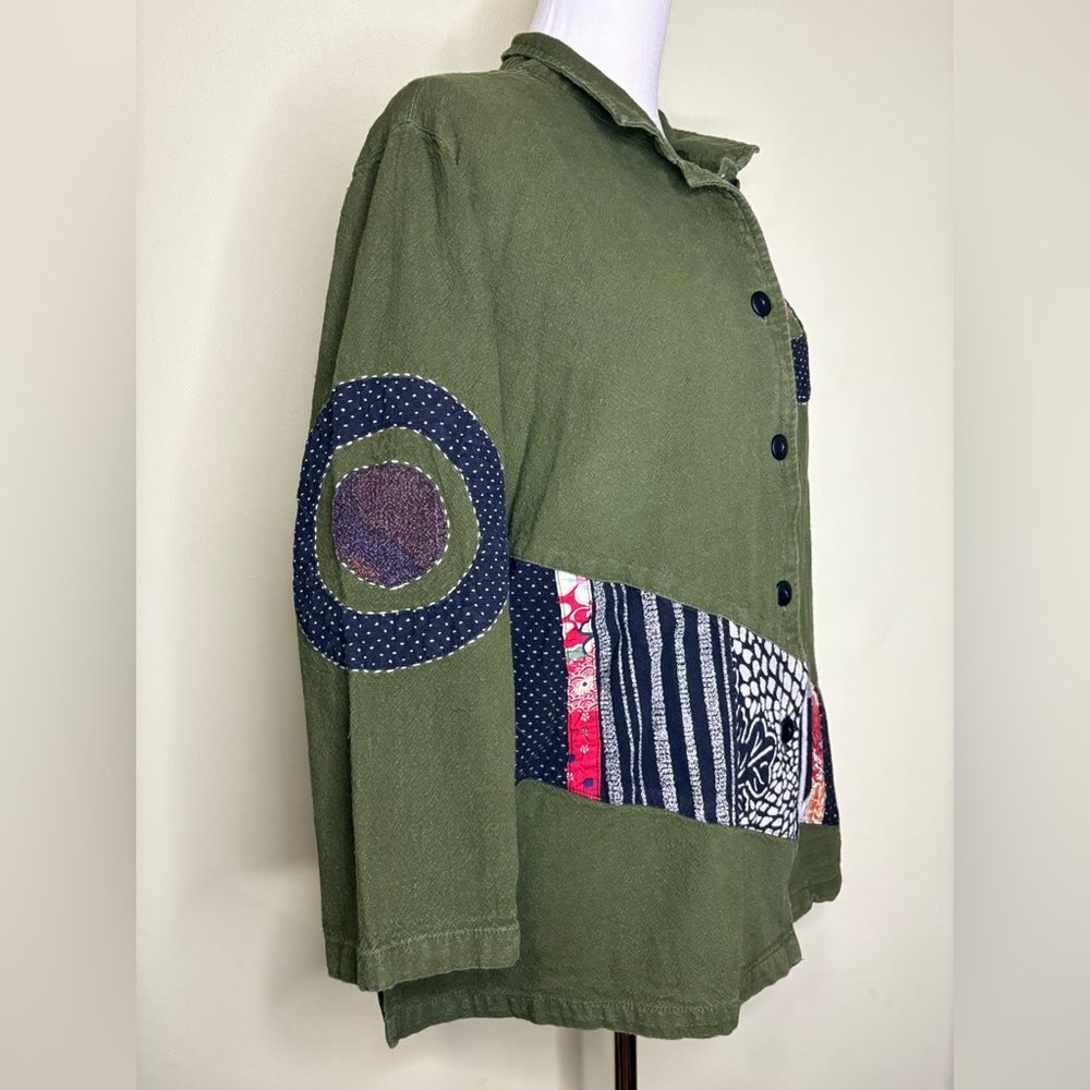 Olive Green Utility Jacket With Patchwork Design - image 5
